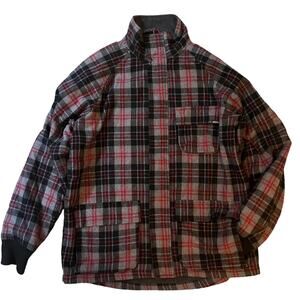 Vintage KAVU Plaid Wool Jacket Men’s Medium Red Black Full Zip Cabincore Tartan